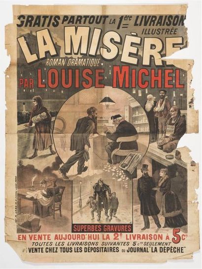 null Anonyme. La misère roman dramatique par Louise Michel. Imp. H. Laas Paris. 150...