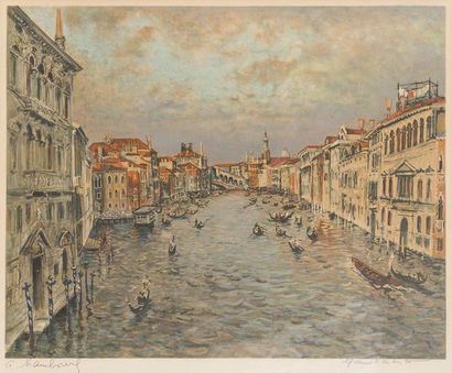  André HAMBOURG (1909-1999). 
Le grand canal au Pont du Rialto. Lithographie, signée...