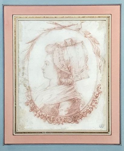  LE GAY (Ecole française du XVIIIème siècle). Portrait de jeune femme, de profil...
