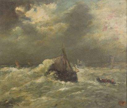 null ÉCOLE du XIXème siècle.

Marine. Sauvetage en mer. Huile sur panneau, signée...