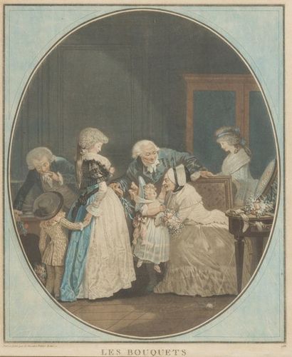  D’apre?s DE BUCOURT (1755-1832). 
« Le compliment » et « Les bouquets ». Deux gravures...