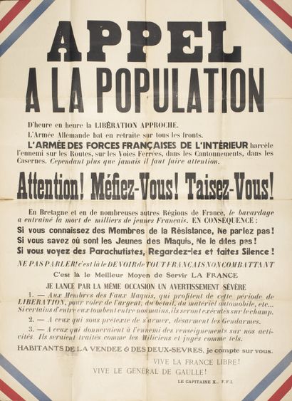 null Second World War. Information posters. "Call to the population "beware! beware,...