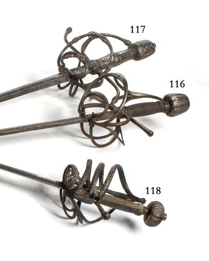 null Officer's rapier. Germany around 1600. Iron frame with sinuous branches, handle...