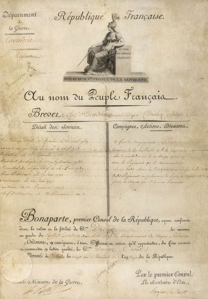 null Revolution. Patent of a cavalry officer. Squadron leader for the citizen Duchez...