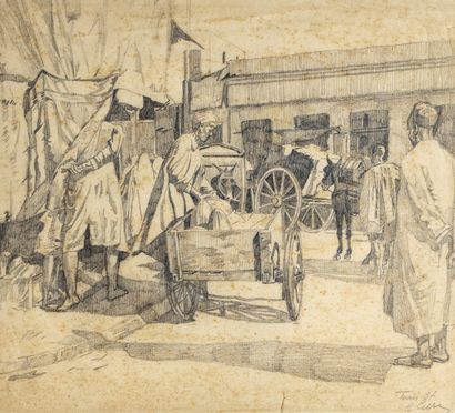 null Ecole orientaliste du XXème siècle.

Scène de rue au Maroc, 1937. 

Crayon,...