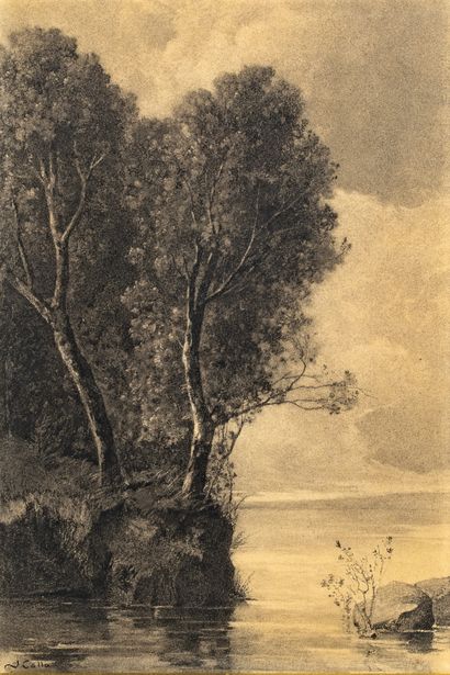 Joseph COLLA (1841- ?).

Bord de rivière.

Fusain,...