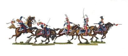 null France - Imperial Guard. Cavalry. Polish lancer horsemen at the charge. 1 officer,...