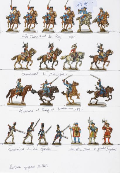 null [Pewter Figures]. Various. Cuirassiers du Roy Louis XV, cuirassiers and riflemen...