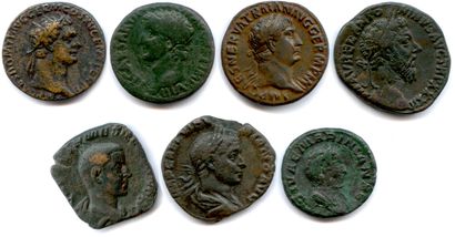 null ROMAN EMPIRE 

Seven roman bronze coins 

(Aces, Dupondius, Sesterces) : 

Tiberius,...