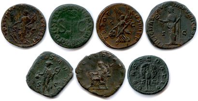 null ROMAN EMPIRE 

Seven roman bronze coins 

(Aces, Dupondius, Sesterces) : 

Tiberius,...