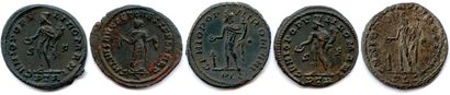 null ROMAN EMPIRE 

Five roman bronze coins (Folles): 

Diocletian, Maximian Hercules...
