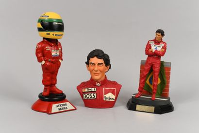 null Set of 3 statuettes with the effigy of Ayrton Senna under the colors of the...
