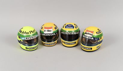 null Set of 4 mini helmets of Ayrton Senna for the 1986-1988-1989 and 1994 Formula...