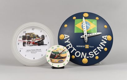 null Set of 3 clocks, wall and table with the effigy of Ayrton Senna. Various si...