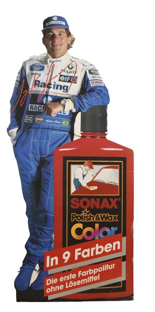 null Ayrton SENNA. Cardboard advertising silhouette of the pilot for a polishing...