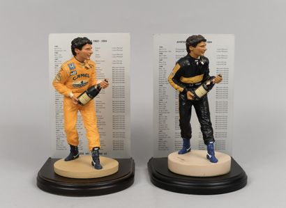 null Set of 2 statuettes with the effigy of Ayrton Senna under the colors of the...