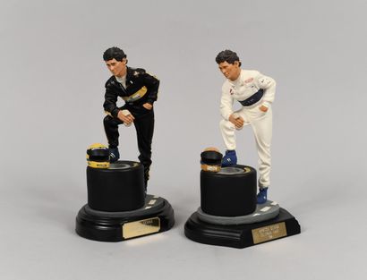 null Set of 2 statuettes in resin with the effigy of Ayrton Senna under the colors...