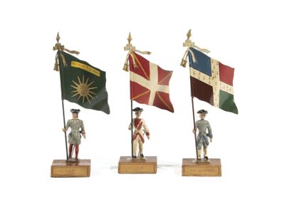 null C.B.G - XVIIIème siècle. 

3 drapeaux : Picardie, Régiment de Brie, Royal-Roussillon....