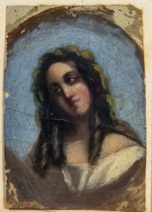 null École française du XIXème siècle.

Portrait de jeune femme pensive en buste.

Huile...