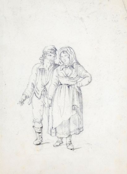 null Henri VAN MELLE (1859-1930).

Couple vêtu en habits napolitains.

Dessin au...