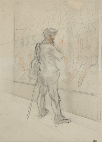 null Armand RASSENFOSSE (1862-1932).

Homme à la casquette devant une vitrine de...