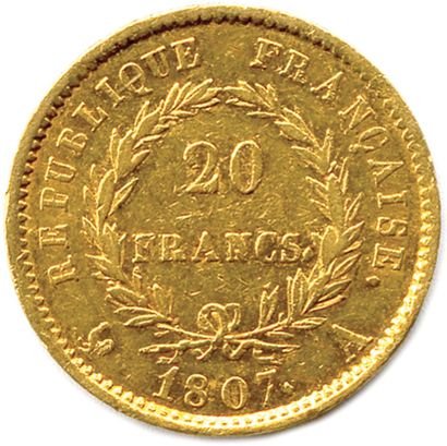 null NAPOLÉON Ier 1804-1814

20 Francs or (tête laurée Droz) RÉPUBLIQUE 

1807 Paris....