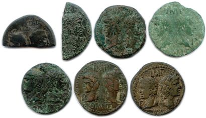null GAULE 

Seven bronze coins of Nimes : half-ace (2) and ace (5) of Nimes Beaux....