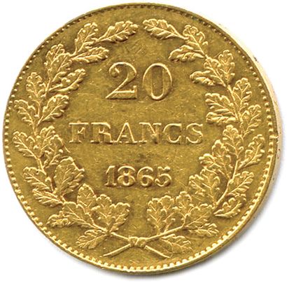 null BELGIQUE - LÉOPOLD Ier 1831-1865

20 Francs or 1865. (6,46 g) ♦ Fr 411

Très...