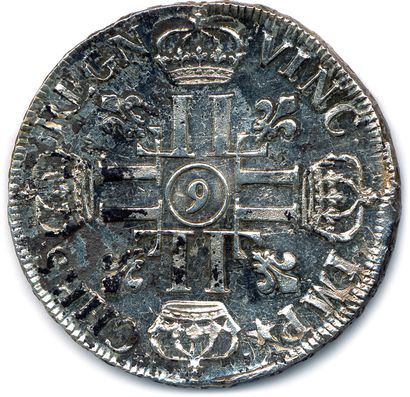 null LOUIS XIV 1643-1715

LVD. XIIII. D. G. FR. ET. NAV. REX. Bust of the king on...