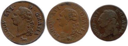 LOUIS XVI 1774-1793 
Trois monnaies en cuivre...