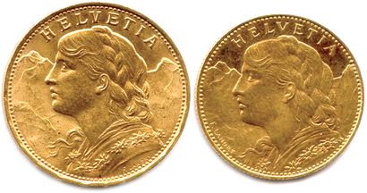 SUISSE 
Deux monnaies en or (type Vrénéli)...