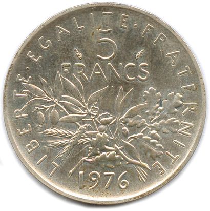 null Ve RÉPUBLIQUE 1959-

Piefort 5 Francs Semeuse argent 1976. (23,16 g) 

Supe...