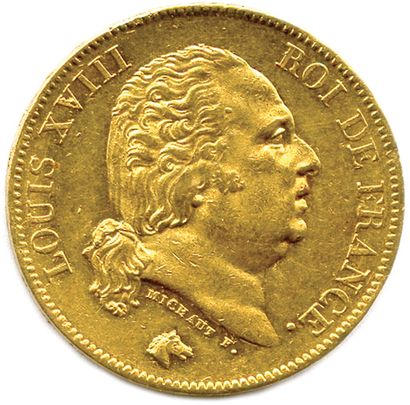 null LOUIS XVIII 1815-1824

40 Francs or (tête nue du graveur Auguste François Michaut)...