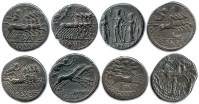 null ROME Republic 

Eight silver denarii with helmeted head of Rome: 

Antestia...