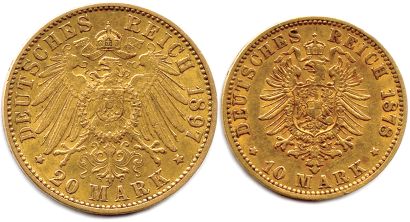 null ALLEMAGNE - FRANKFURT Ville libre depuis 1245

Deux monnaies en or : 20 Mark...