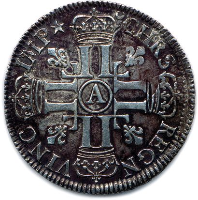 null LOUIS XIV 1643-1715

LVD. XIIII. D. G. FR. ET. NAV. REX. Buste du Roi à droite,...