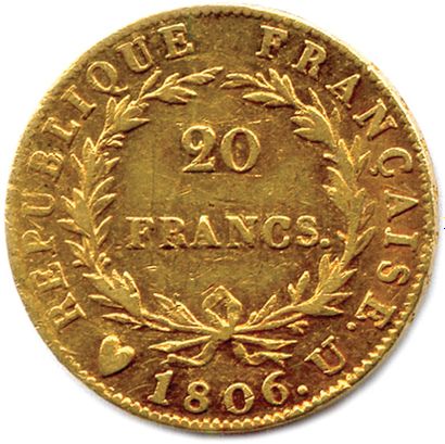 null NAPOLÉON Ier 1804-1814

20 Francs or (tête nue Droz) 

1806 Turin. (6,44 g)...