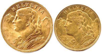 SUISSE 
Deux monnaies en or (type Vrénéli)...