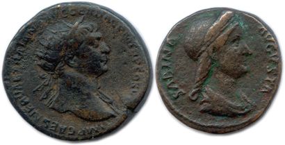 null TRAJAN and SABINA wife of Hadrian 

Two bronze coins: Dupondius of Trajan (Spes)...