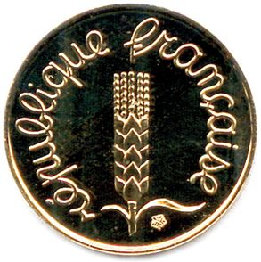 null Ve RÉPUBLIQUE 1959-

1 centime en or 2001. (2,50 g) 

Fleur de coin. 

La pièce...