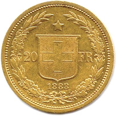 null SUISSE État fédéral depuis 1848 

20 Francs 1883 (tranche cannelée). (6,44 g)...