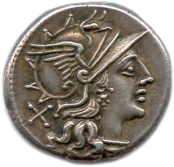 null ROME Republic - CORNELIA 151 BC

Helmeted head of Rome. She is adorned with...