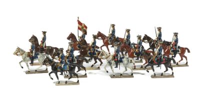 null C.B.G. Mignot. XVIIth century. Louis XIV Cavalry. With flag (13 fig.). T.B....