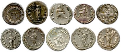 null Dix monnaies romaines en argent : 

Galba SPQR Cohen 287 (fourré) ; Othon Sécurité...
