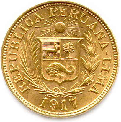 null PÉROU RÉPUBLIQUE 

Una Libra d'or 1917 Lima. (8,00 g) ♦ Fr 73 

Superbe.