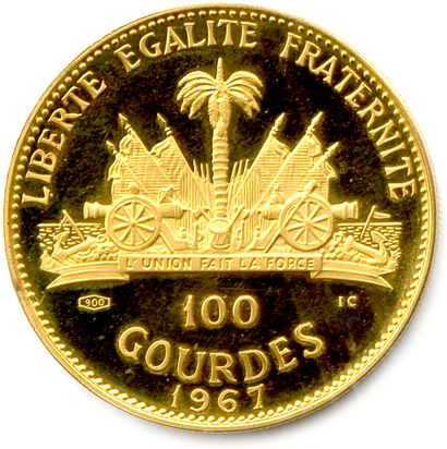null HAÏTI RÉPUBLIQUE 

100 Gourdes d'or (Marie Jeanne) 1967. (19,80 g) ♦ Fr 3 

Flan...
