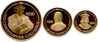 null ILES VIERGES - ÉLISABETH II 

Trois pièces d'or pâle 1992 : 

500 $ (Christophe...