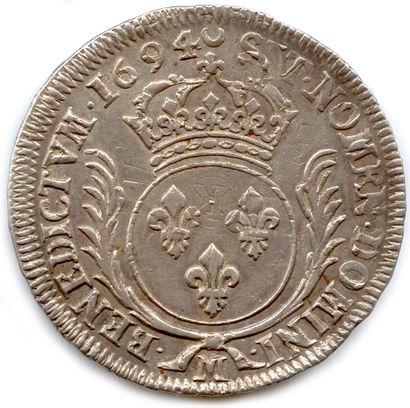 null LOUIS XIV 1643-1715

Écu d'argent aux Palmes 1694 M = Toulouse. (27,00 g) ♦...