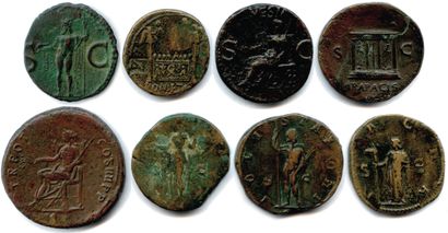 null Huit monnaies romaines en bronze : Agrippa, 

Auguste, Caligula, Néron, Trajan,...