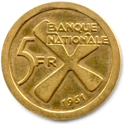 null KATANGA 1961-

5 Francs or 1961. Banque Nationale. (13,30 g) ♦ Fr 1 

Très ...